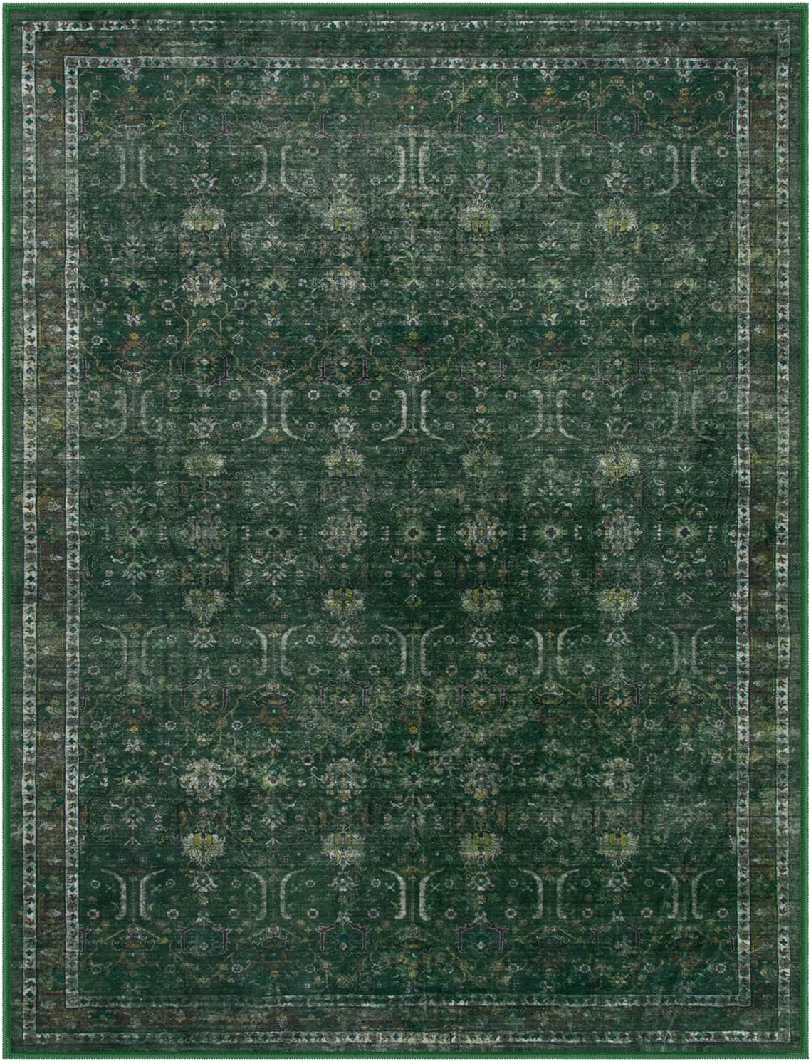 Moynesa Green 8x10 Living Room Rug, Vintage Washable Area Rug for Bedroom Dining Room Office, Low Pile Soft Non-Slip Retro Accent Carpets for Kitchen Indoor Nursery - Image 9