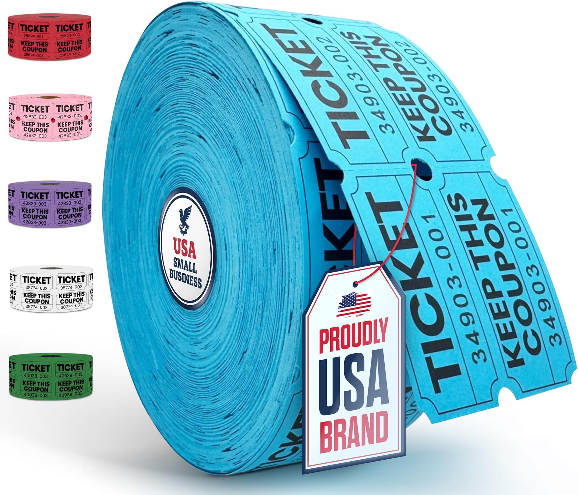 PM Company 2000 Pcs (1000 Pairs) Raffle Tickets Double Roll, 50/50 Blue Raffle Tickets for Events, Entry, Carnivals, Fundraisers, Classroom Rewards, and Prizes - Premium Quality