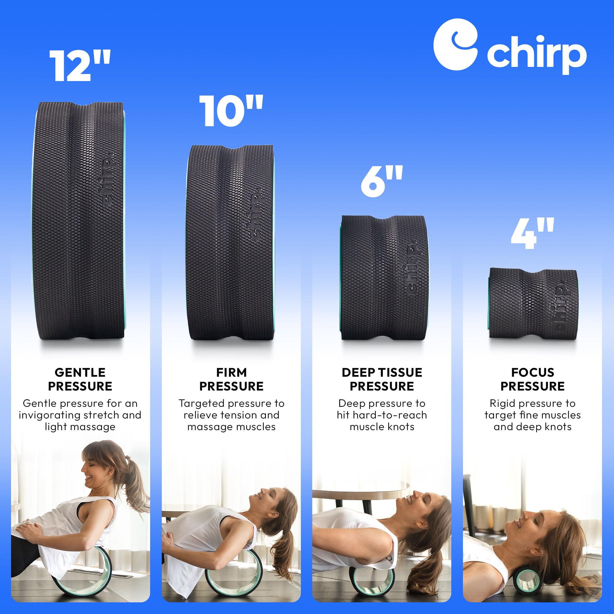 Lot De 3 Rouleaux De Massage Chirp Wheel – Mousse, Noir/sarcelle, Tailles 12/10/6 Pouces (occasion)