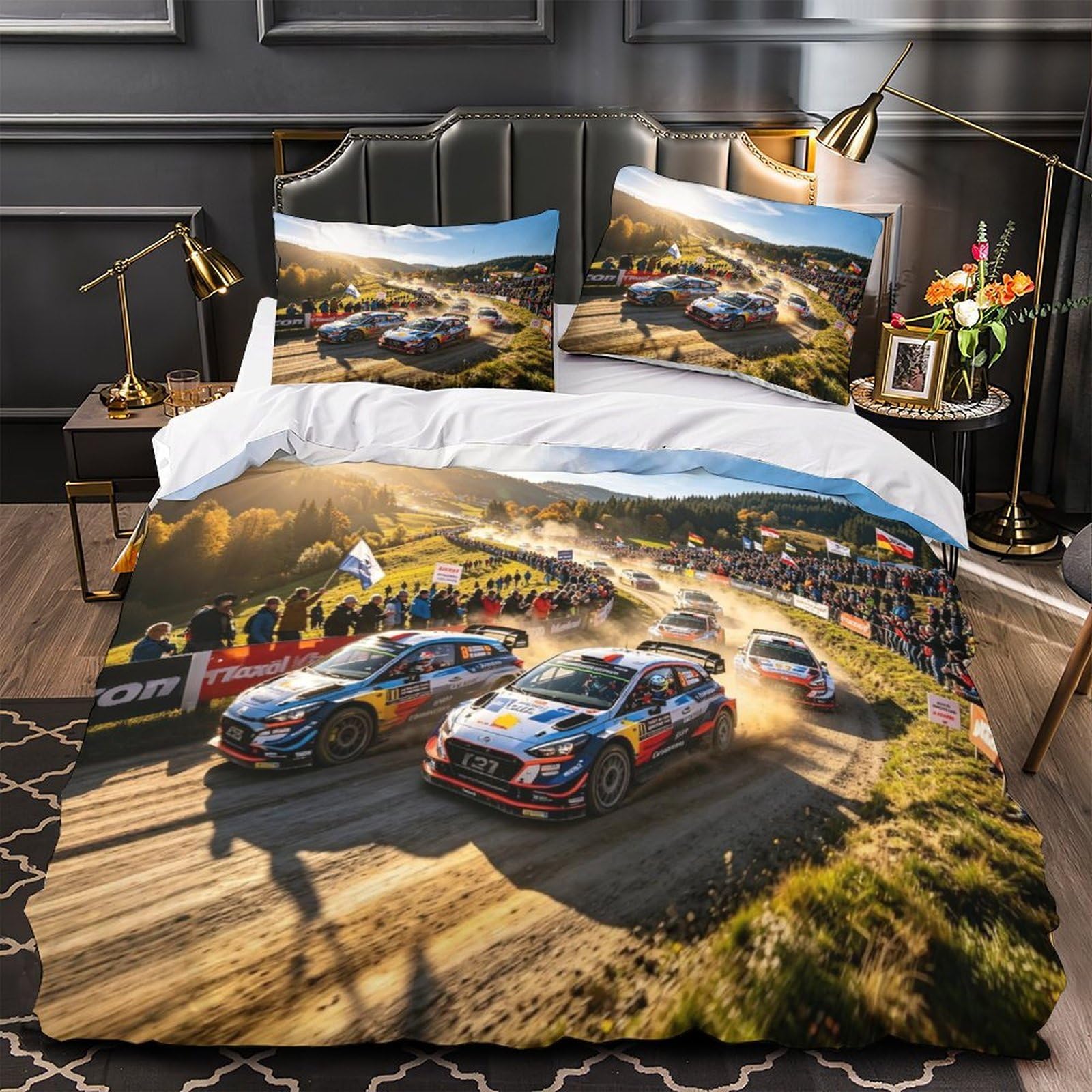 XiaopangXY Rally Racing Duvet Cover Single（140x200cm）, Off-road Rally Bedding Set Soft & Cozy Percale Weave, Off-road Rally Comforter Cover with Zipper Closure for Boy & Girl & Adults