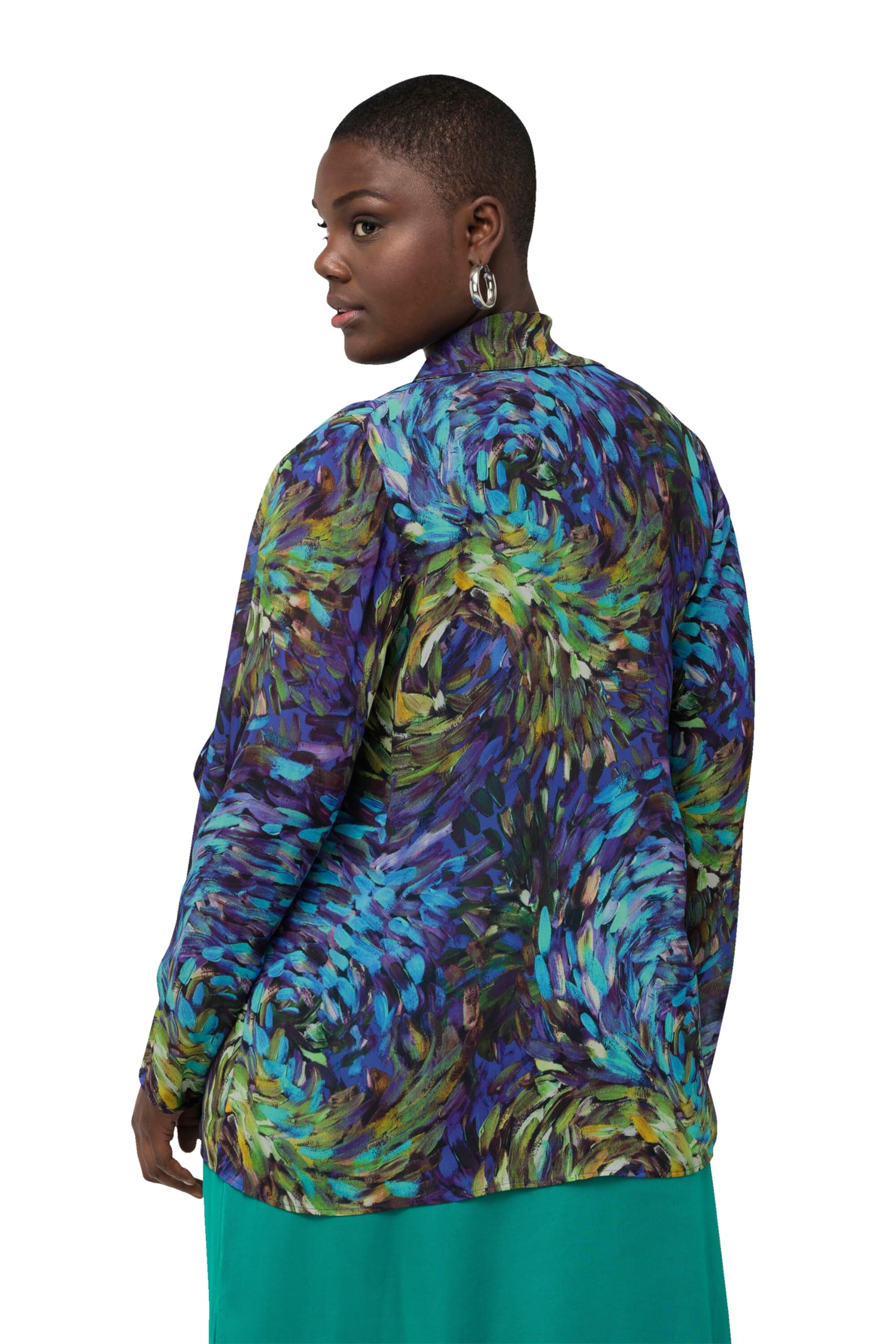 Ulla Popken Femme Grandes Tailles Veste en Mousseline avec col bénitier et Manches Longues 828523