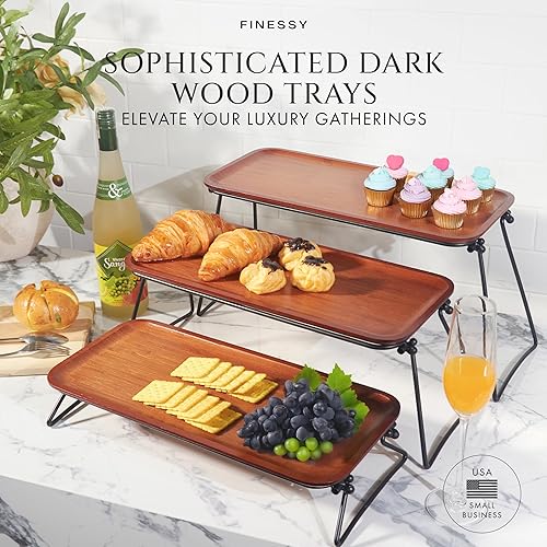 Miniatura 8 de Bandeja y platos plegables de 3 niveles, bandeja de madera para servir aperitivos de tres niveles, bandejas y platos de fiesta, bandeja de 3