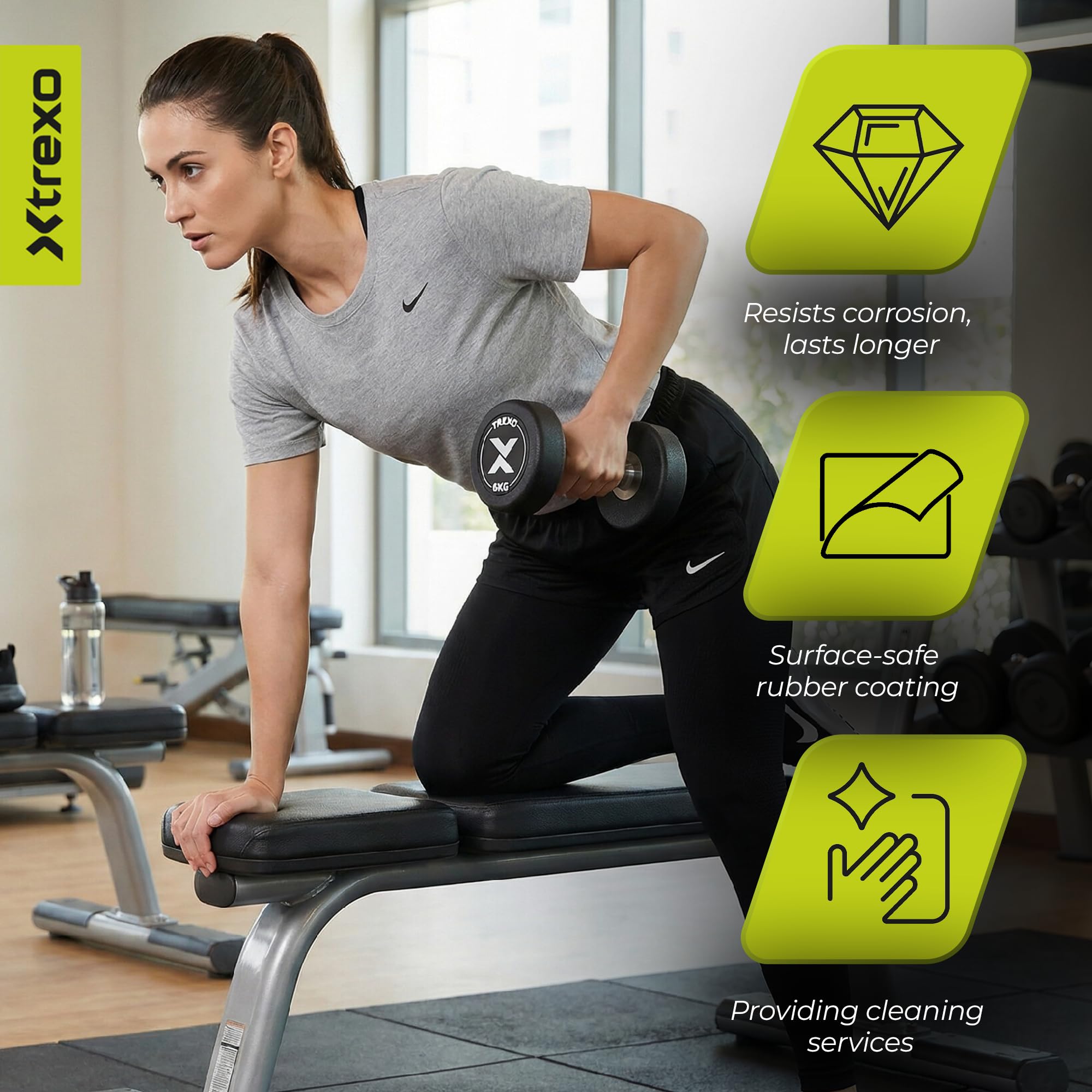 Manubrio professionale in ghisa con rivestimento in gomma, impugnatura ergonomica antiscivolo, disponibile singolarmente, per allenamento di forza, palestra a casa e crossfit