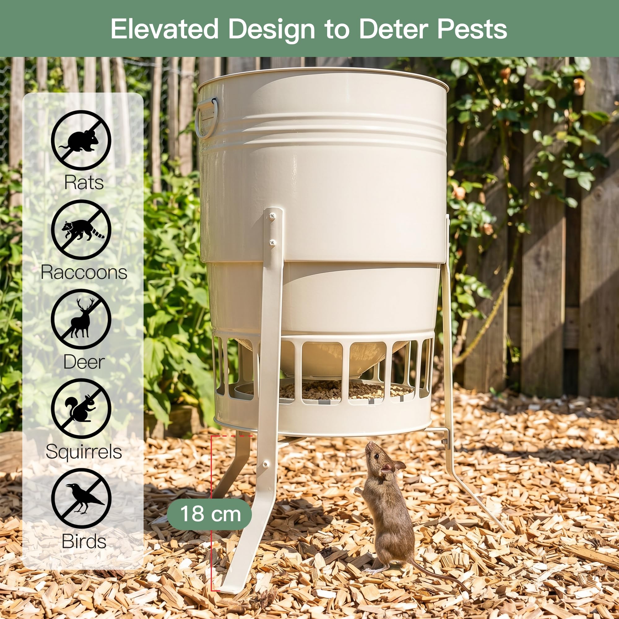 Comedero automático para pollos de 23 kg, sin desperdicio, con 16 puertos, color blanco, a prueba de ratas, gravedad, para gallinas, gansos, 43 L