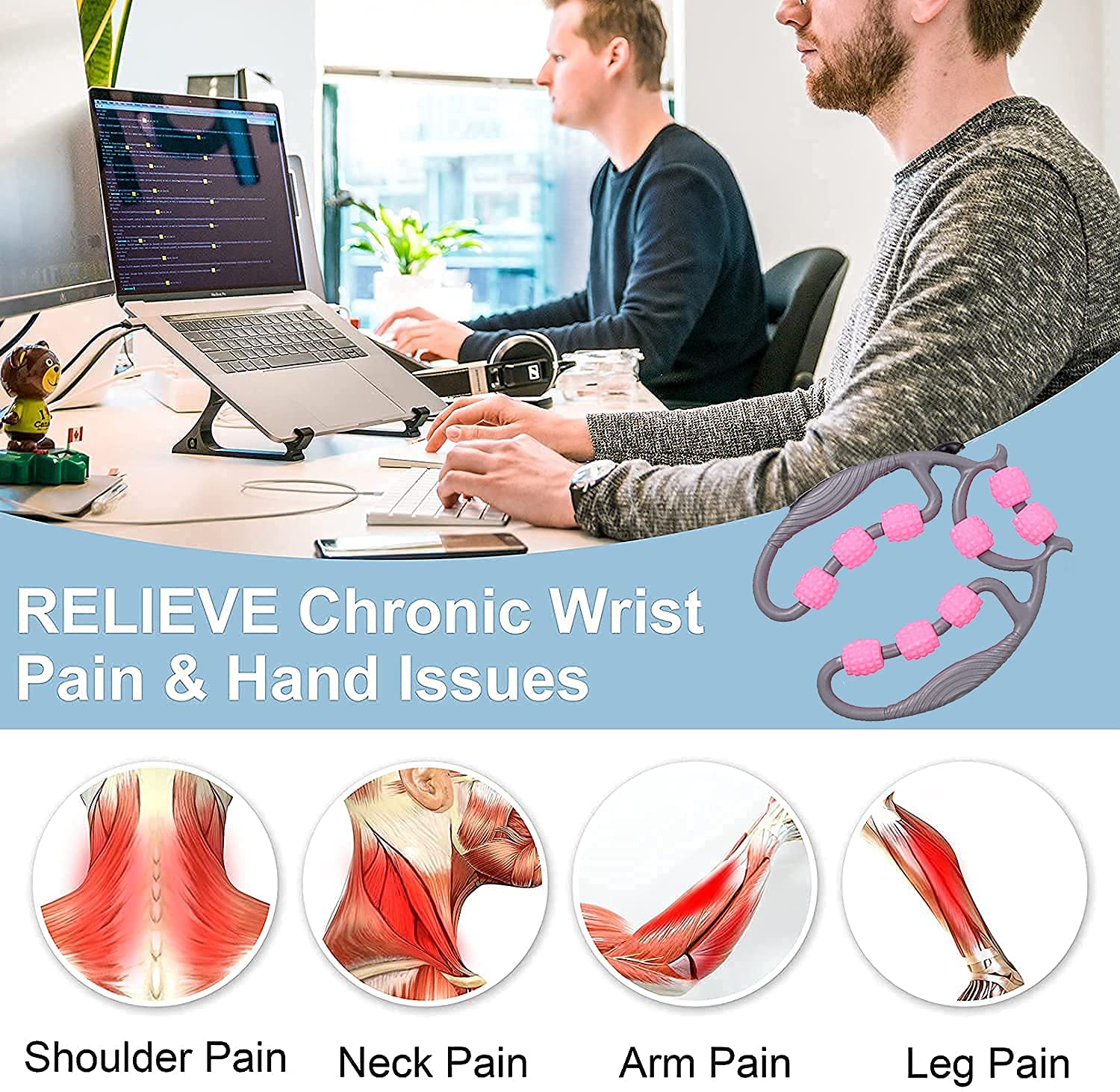 HDR MALL Fit Roller Pro Trigger Point Massager Tool for Fascia, Neck, Arm, Elbow, Hand, Leg, Calf, Handle Foam Roller After Workout Exercise Muscle Soreness Relieve Pain (9 Wheel-Multicolor) 3