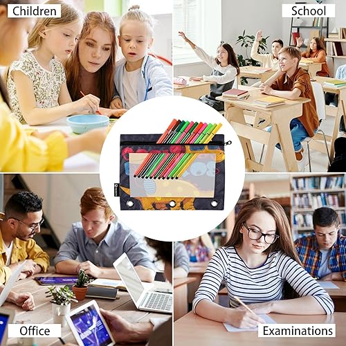 Miniatura 6 de Gredecor Estuche para lápices con 3 anillos, con cremallera de dinosaurio, paquete de 2 unidades, organizador transparente para la escuela y la