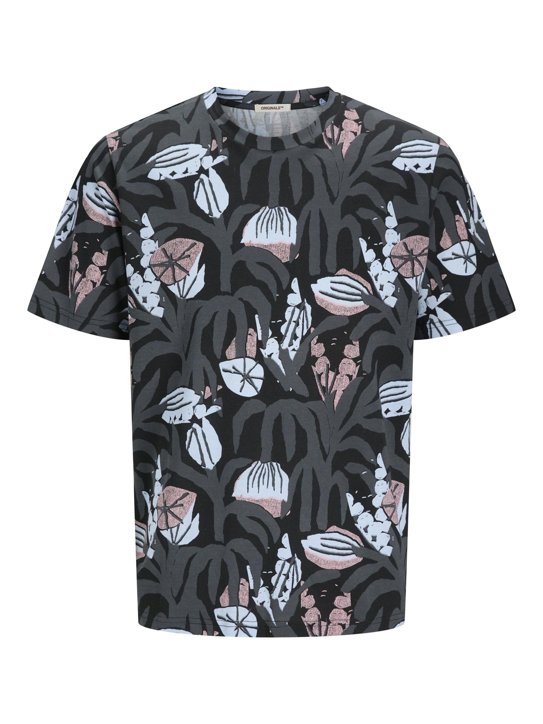 Jack & Jones Men's Joralmeria AOP Tee SS Crew Neck, Black, XS