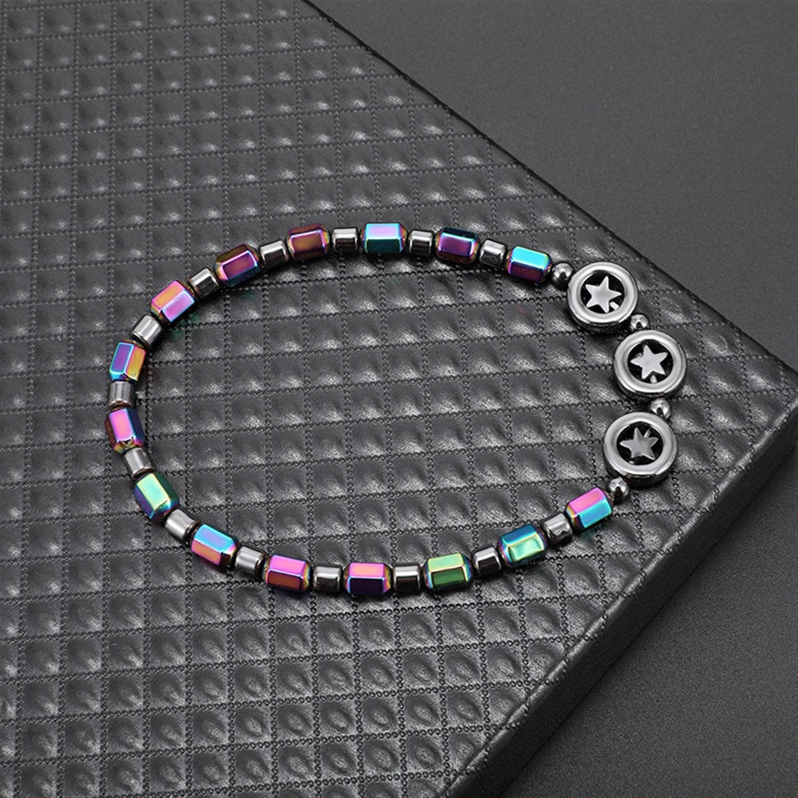 Fußkettchen Kreative manuelle Fußkettchen Kreis Stern magnetische Schwarze Stein galvanisierte Farbe Strand Legierung eingelegte Damen Fußkettchen Frauen Fußkettchen