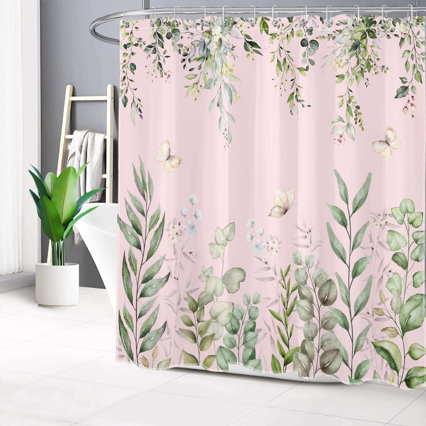 Tenda Doccia LB Con Foglie Verdi E Marroni | 240x175 Cm, Impermeabile E Antimuffa | Poliestere Con Ganci Inclusi | Decorazione Bagno Vintage
