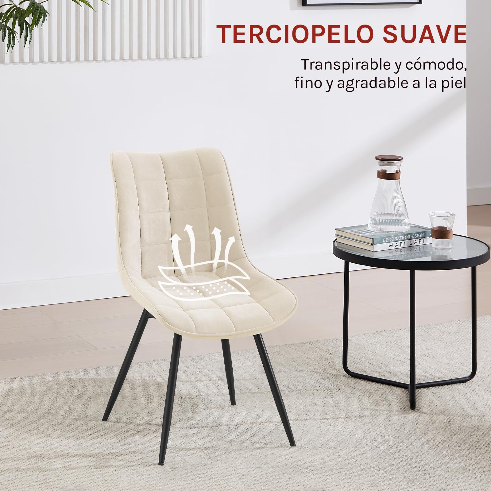 WOLTU Juego de 4 Sillas Comedor Giratorias,Terciopelo,Beige
