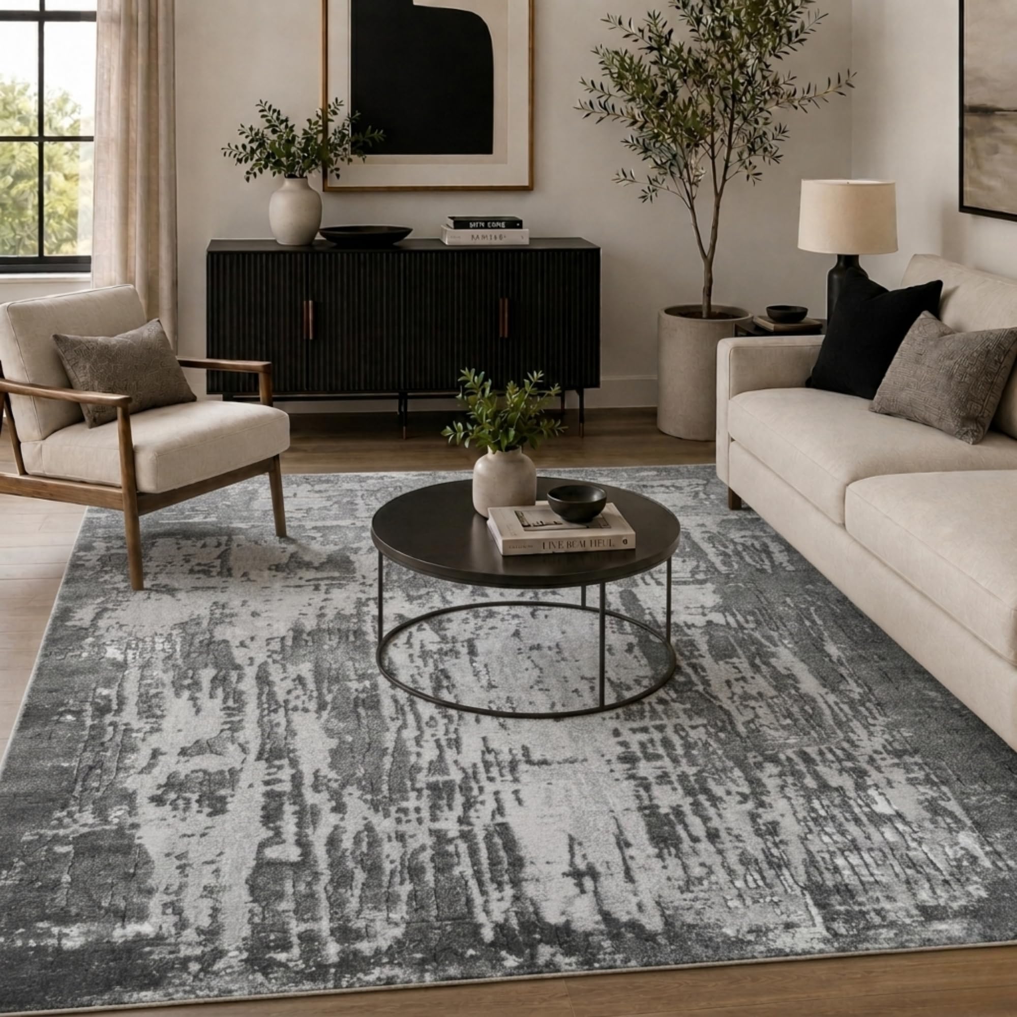 Desire Rugs Serenity Grey Abstract Abrasion Rug 200 x 290cm