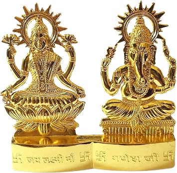 Laxmi Ganesha Lakshmi Ganesha Statue - Laxmi Ganesh Idol Murti 4 inch- for Mandir Home, Indian Diwali Gift