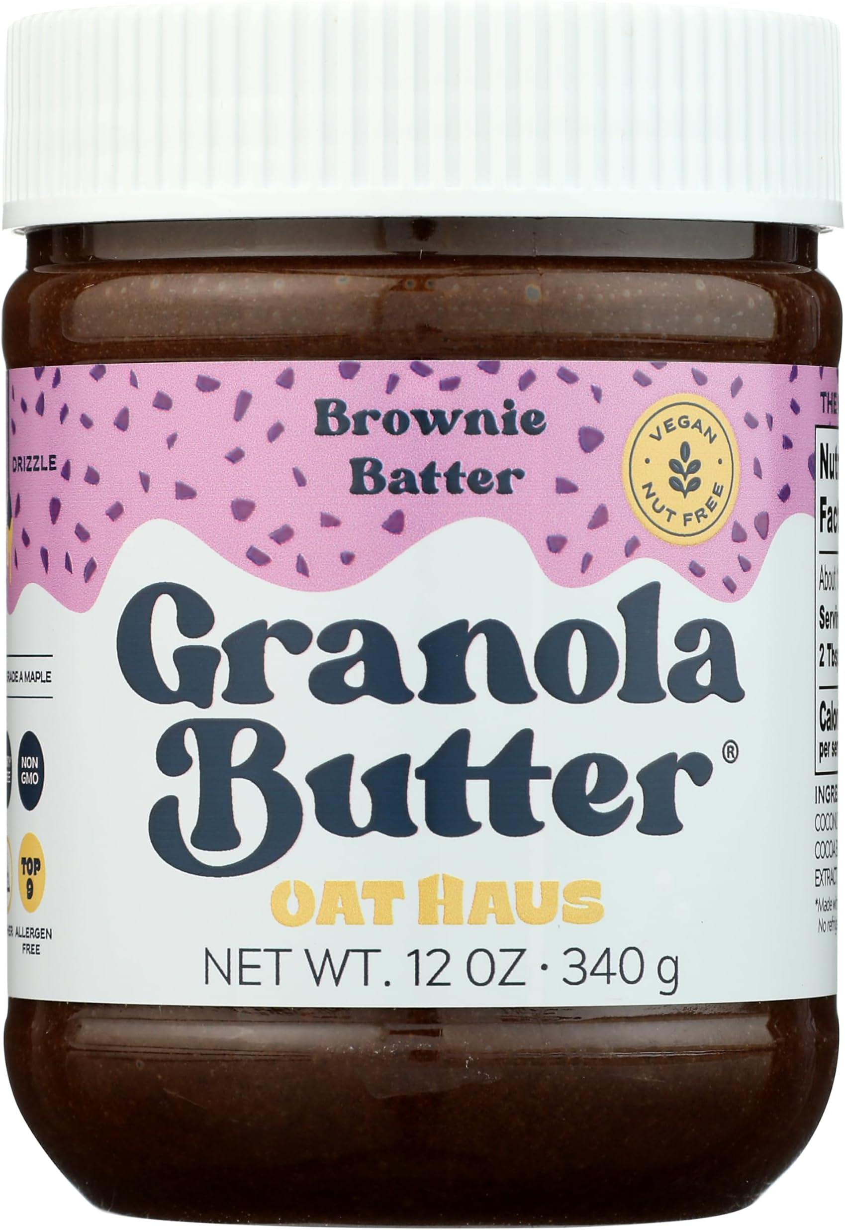 Brownie Batter Granola Butter - Peanut-free, Almond (Tree-Nut) Free, Vegan, Gluten-Free, & School-Safe, Chocolate Spread Alternative (12 oz)