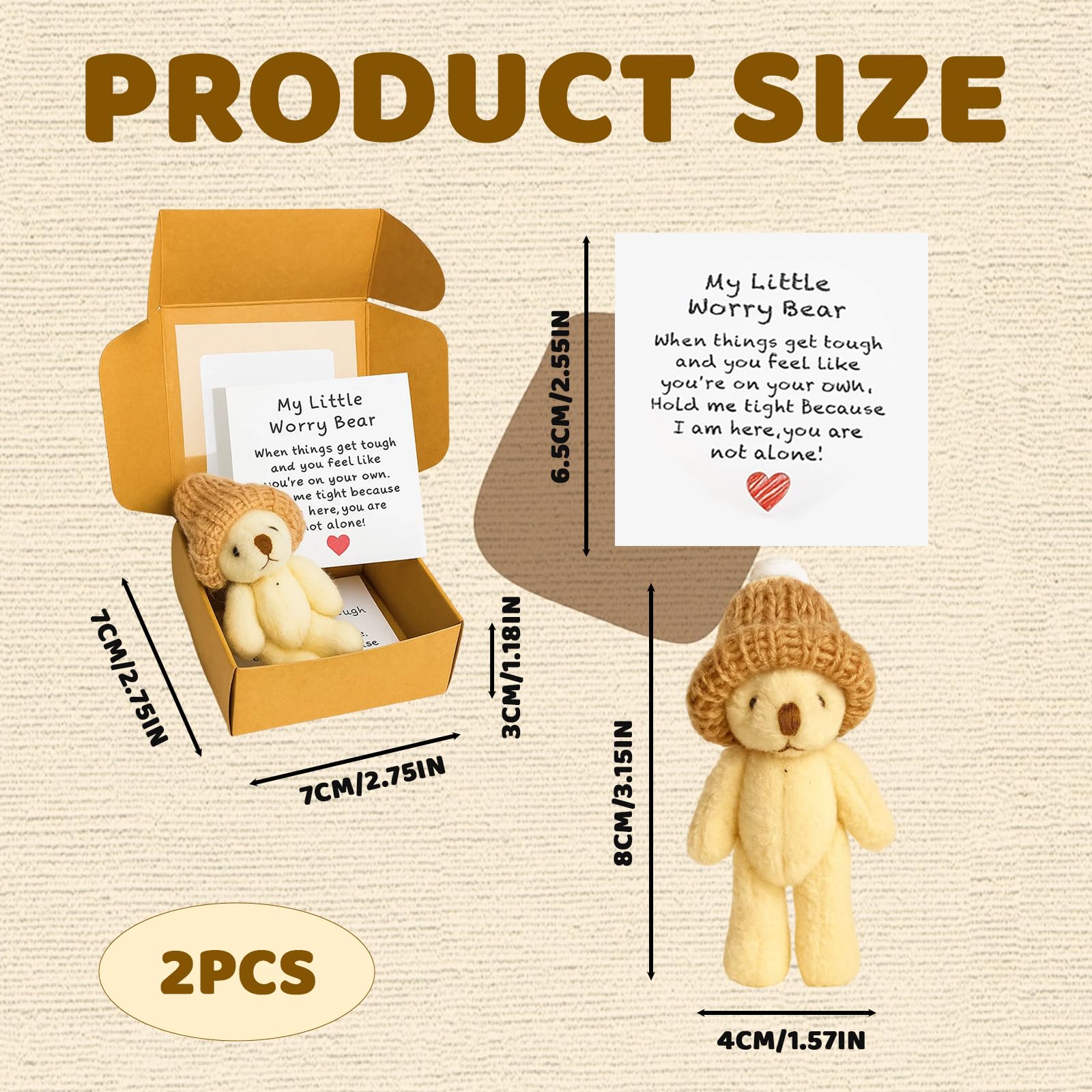 IAndhy 2 Pcs Worry Bear In A Box, Worry Bear, Worry Dolls, Little Pocket Hug Teddy With Inspirational Card Sympathy Gift - Image 2