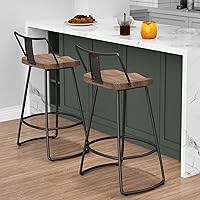Vista 3 de Yongqiang Taburetes de bar giratorios de 24 pulgadas con respaldo, juego de 2 sillas de bar de metal con asiento de madera, taburetes de bar