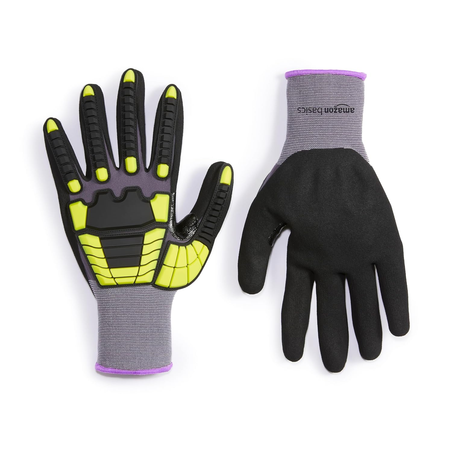 Amazon Basics Cut Level A1, Abrasion ANSI Level A4, Impact Protection Gloves with Touch Screen Friendly 15G Sandy Nitrile Palm, Pack of 120 Pairs, Yellow, Size 3X-Large