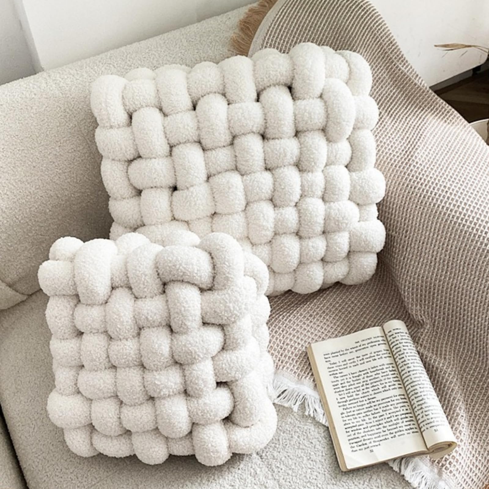 champracer Handgewebtes Sofa Rücken Extra Dicke Sitzauflagen Knotenkugelkissen KnotenKissen Zierkissen Knoten für Gewebtes sitzkissen Bodenkissen Plüschkissen für Wohnzimmer (30 * 33 * 12CM,Grau)