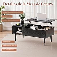 Vista 6 de OLIXIS Mesa de Centro de Café de Madera con Tapa Elevable con Compartimento Oculto y Estante de Almacenamiento Grande, Mesa de Comedor Central