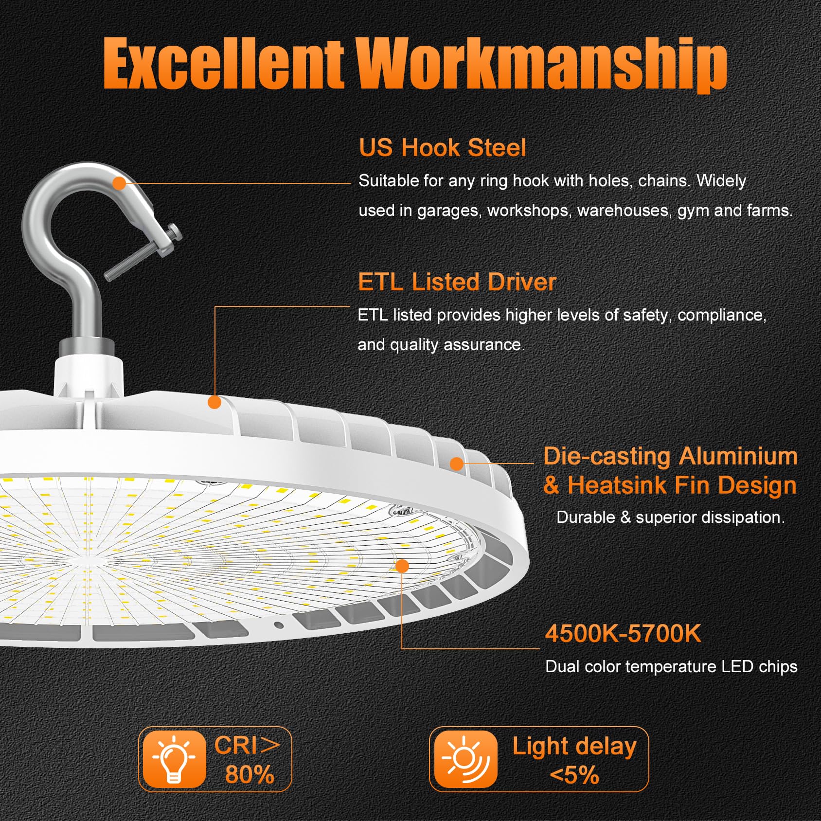 8 Pack LED High Bay Light 150W 120W 90W Adjustable UFO Lights 4500K 5000K 5700K Tunable Dimmable High — view 5