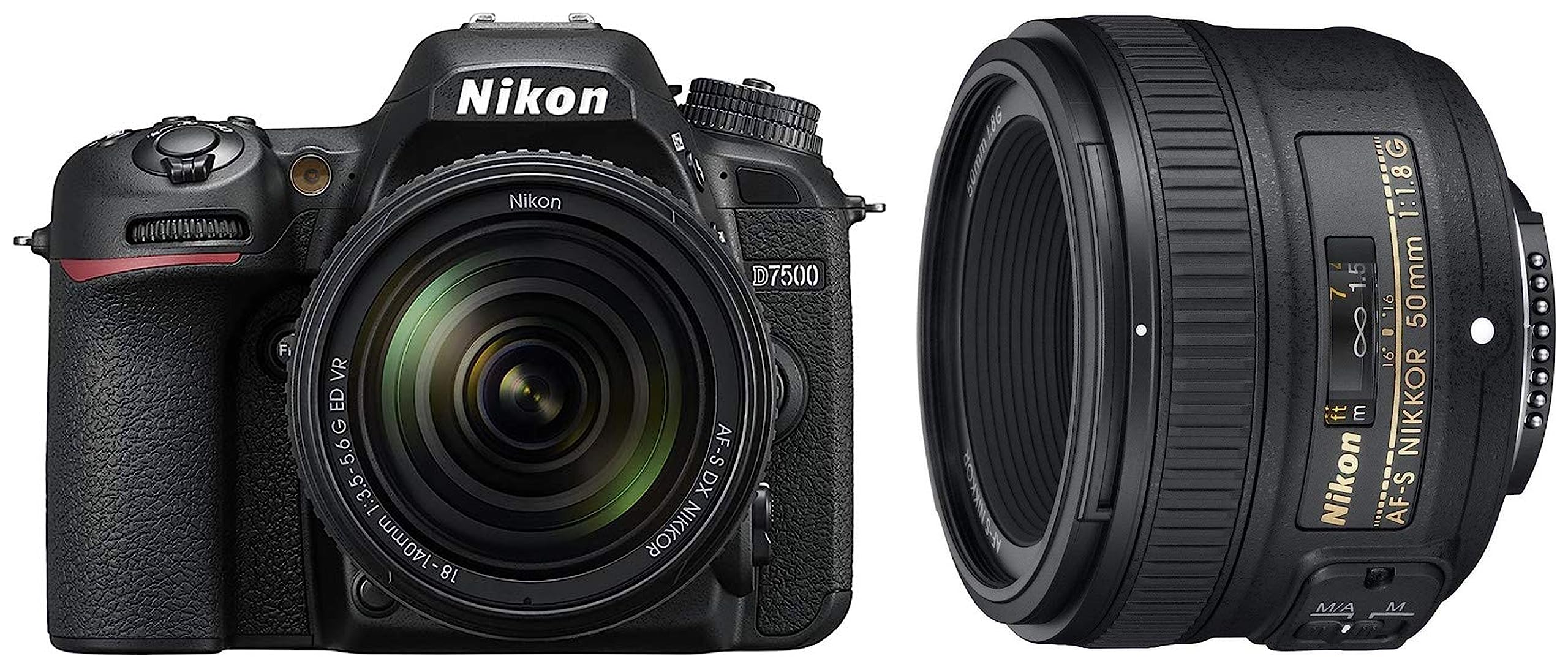 Nikon D7500 with AF-S 18-140mm f/3.5-5.6G ED VR Lens -SLR Camera, Black & 2199 AF-S FX NIKKOR 50mm f/1.8G Lens with Auto Focus for Nikon DSLR Cameras
