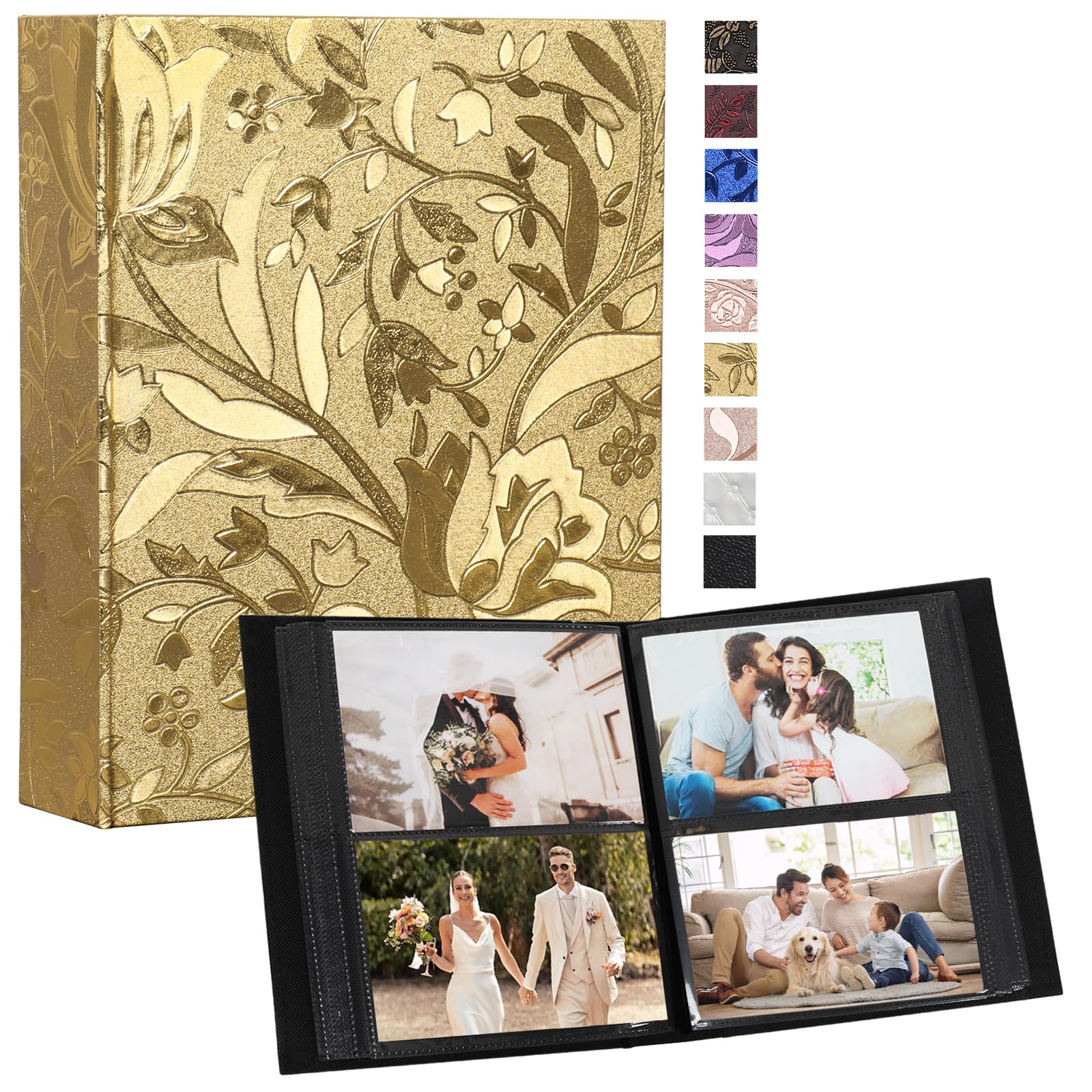 RECUTMS Photo Album 4x6 Pictures 200 Pockets Leather Cover Small Album Gold