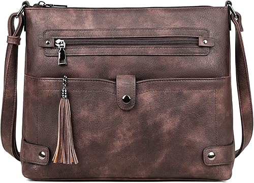 Miniatura 14 de FADEON Bolsos cruzados grandes para mujer, bolso cruzado de cuero de diseñador, bolso de hombro con múltiples bolsillos