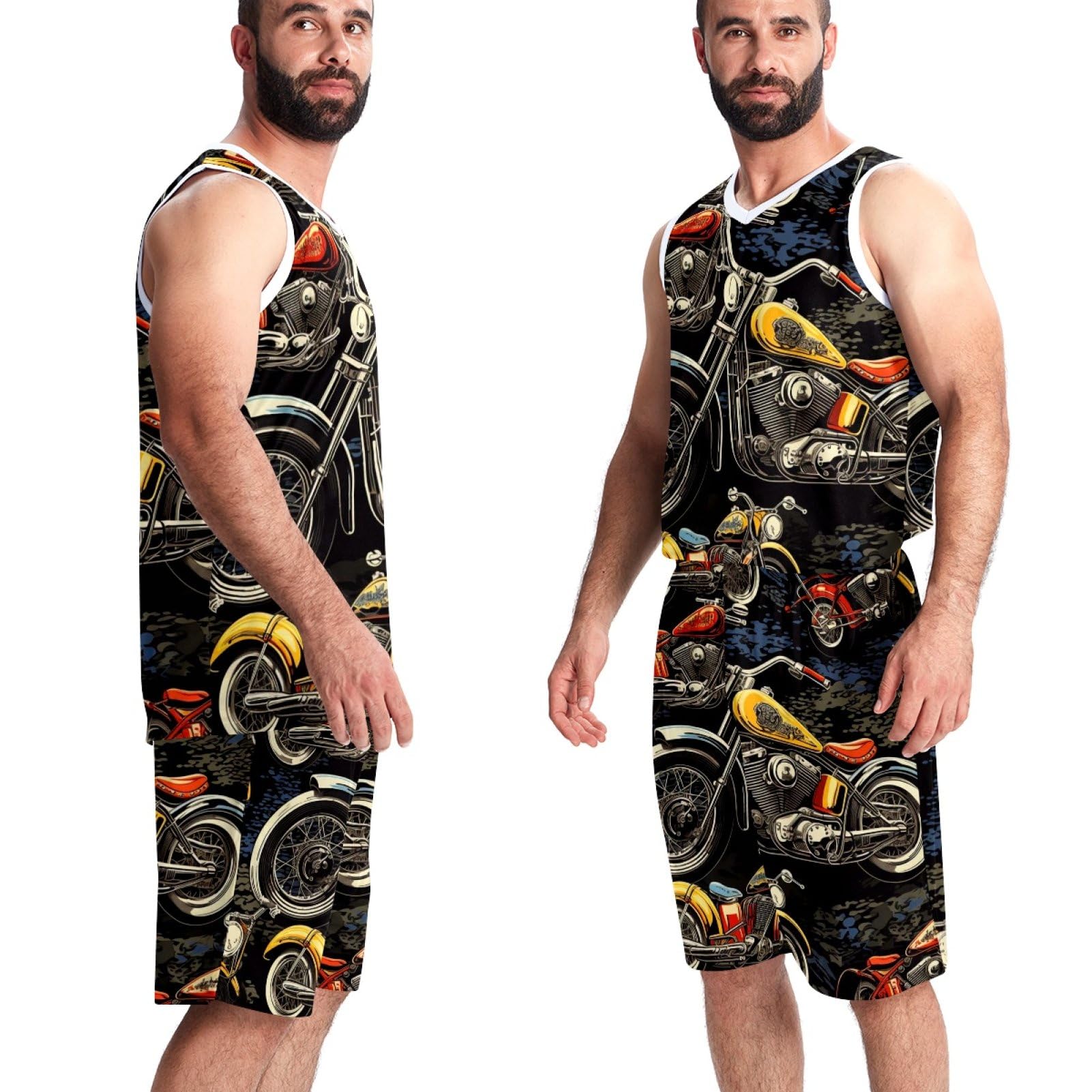 Męski strój do koszykówki z kieszeniami odzież sportowa dla mężczyzn kobiet strój drużynowy retro kolorowy motocykl -5XL