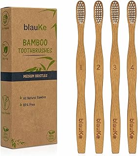 Bamboo Toothbrush Medium Bristle 4-Pack | Eco Friendly Wooden Toothbrushes Medium Bamboo Toothbrushes for Adults | Compostable Biodegradable & Natural Wood Toothbrush Set – BlauKe