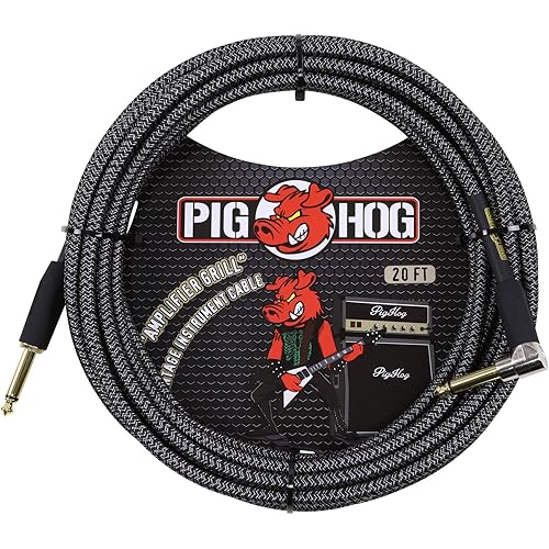Pig Hog PCH20AGR Right-Angle 1/4" to 1/4" Amplifier Grill Guitar Instrument Cable, 20 Feet
