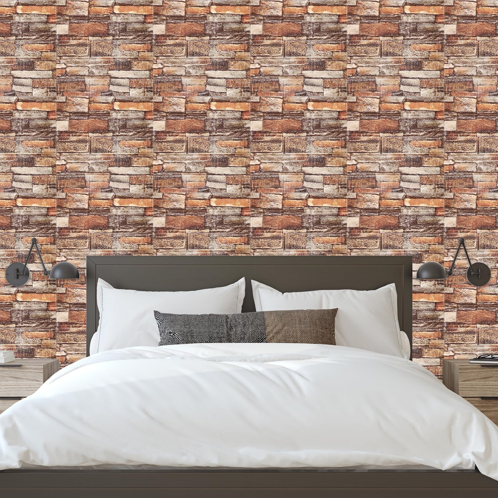 QUARKZMAN 3D Pared Paneles Pelar y Pegar, 30uds Espuma Ladrillo Tapiz Papel para Dormitorio Imitación Piedra Pared Panel Autoadhesivo Tapiz Papel (Marrón Ladrillo)