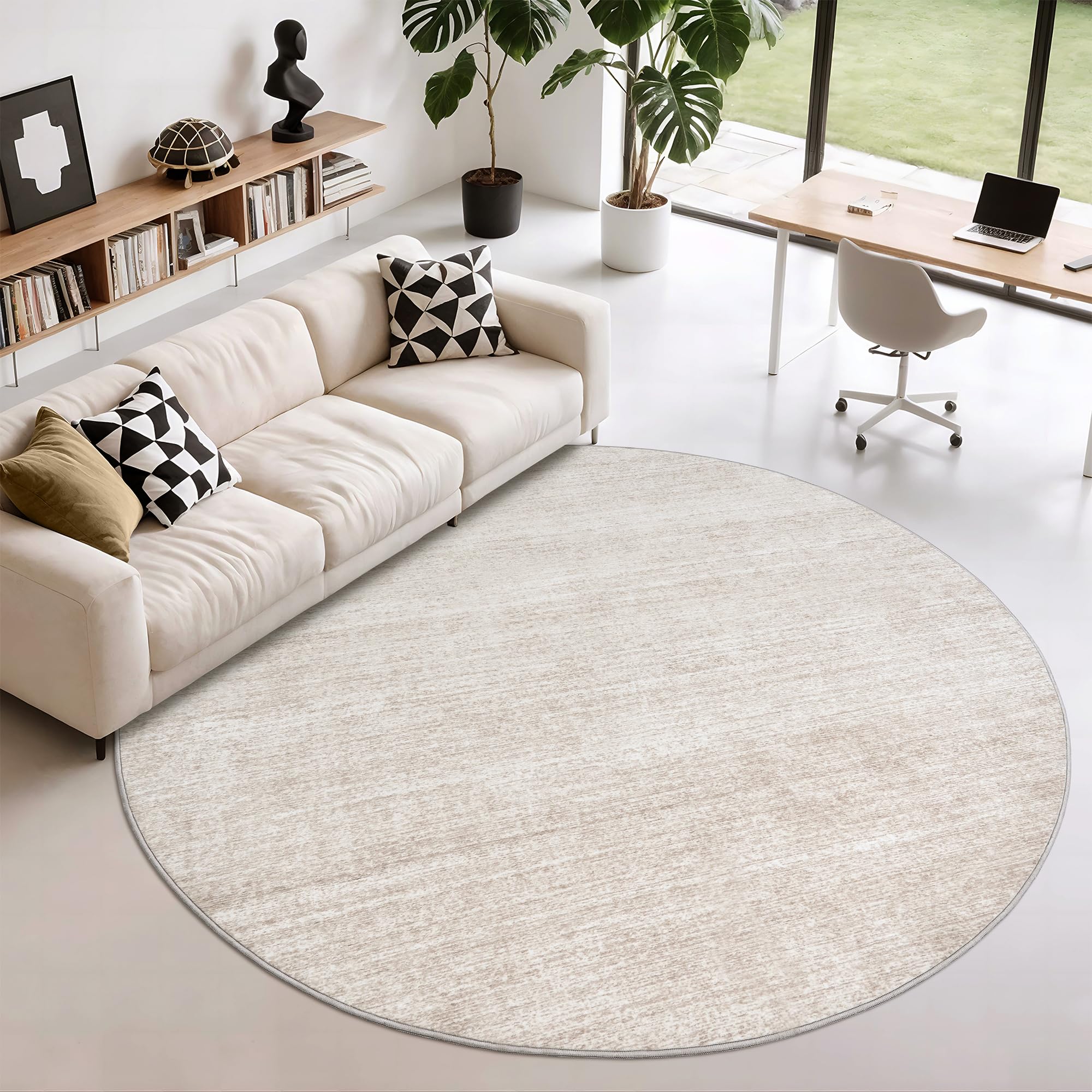 Round Area Rug in Beige - 6 Feet
