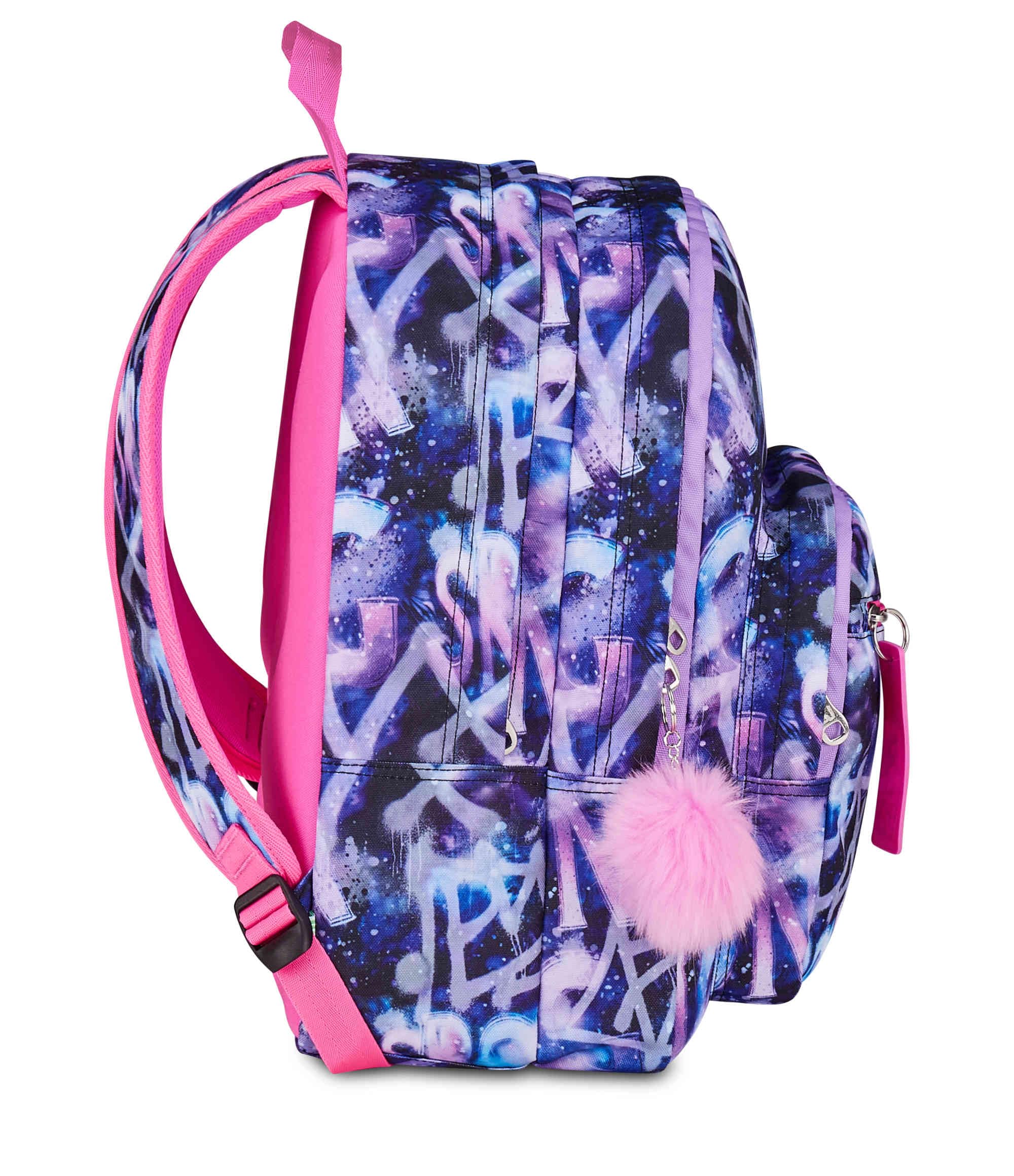 SJ GANG STYLE JAM GANG Zaino Scuola Doppio Scomparto, Sj Ever Multiviolet, Viola, 31 L, Con Tasca Porta Borraccia e Charm Staccabile, Elementari, Bambina