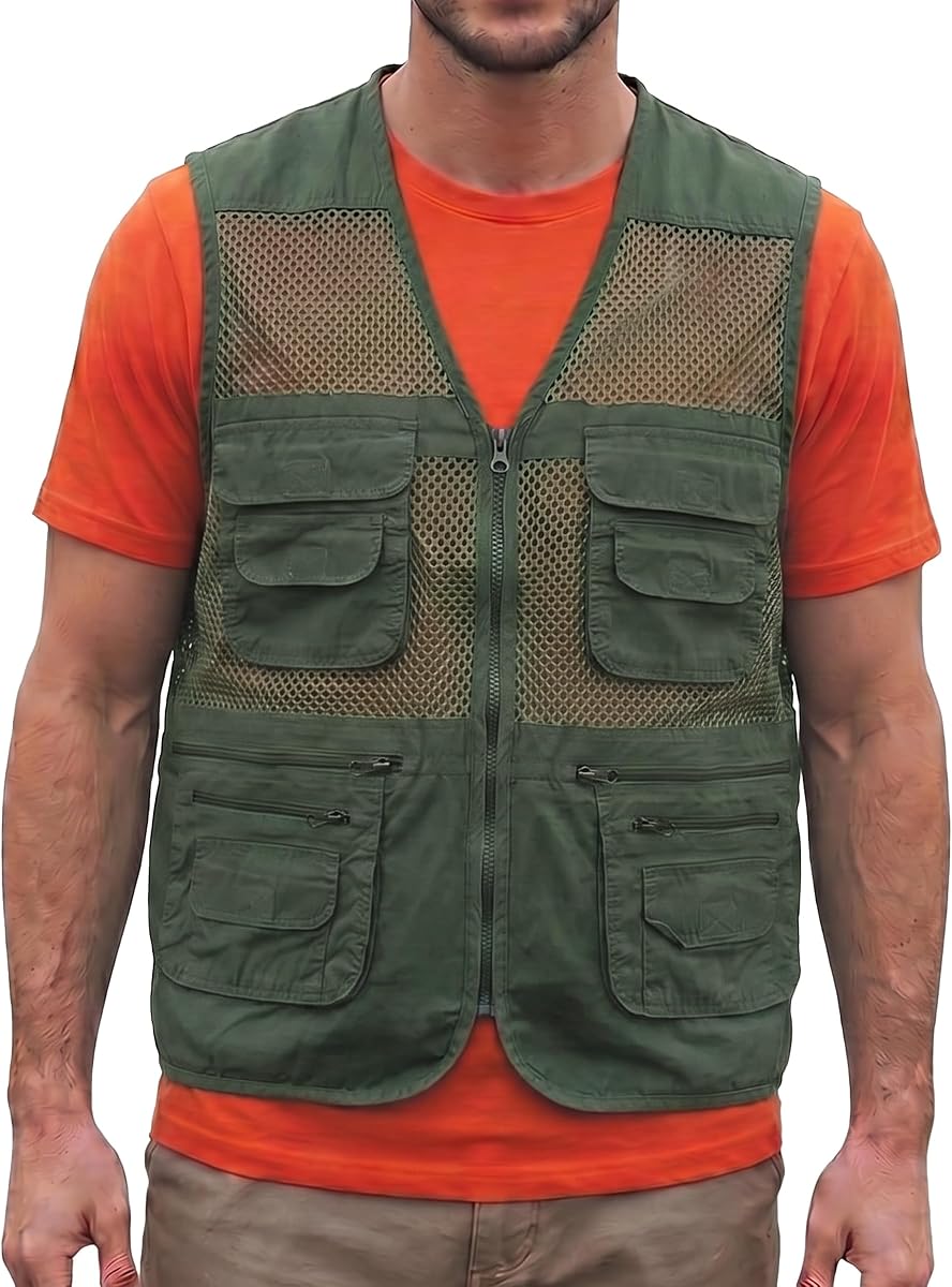 Chaleco de pesca para hombre con múltiples bolsillos, chaleco de verano de malla unisex para senderismo, viajes, chaqueta de chaleco Safari
