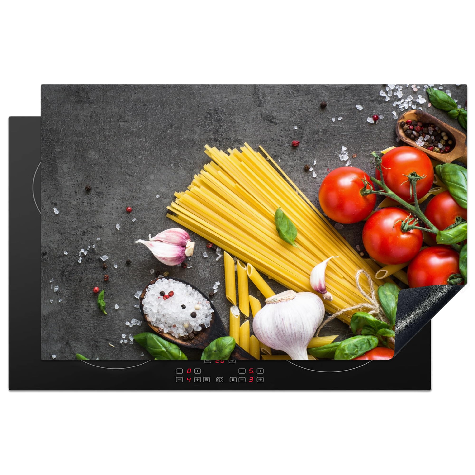 KitchenYeah© Induction Hob Cover Protector Mat 20.5"x31.9" / 81x52 cm Kitchen Universal Ceramic Covers for Electric Cookers Vinyl Pasta - Herbs - Tomato - Spices - Rustic