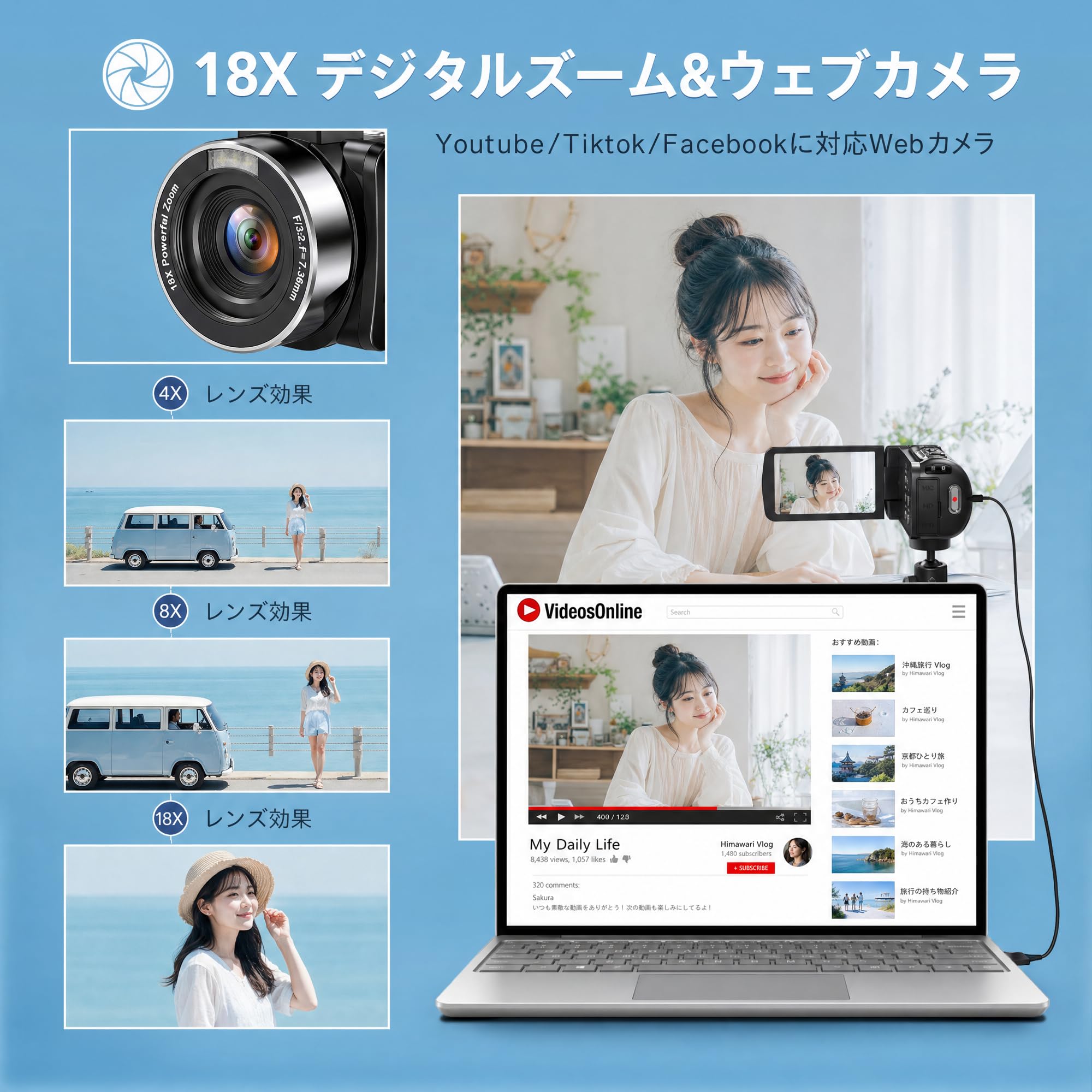 Amazon | ビデオカメラ 4K 80MP 3.0