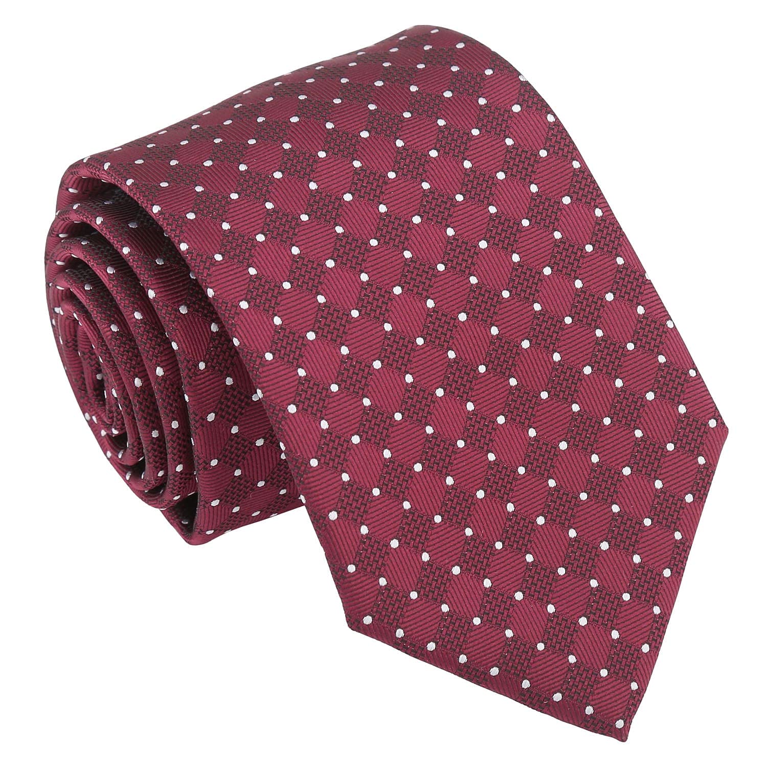 Dqt Men's Burgundy & White Geometric Pin Dot Tie – 8Cm Classic Width Necktie – Wedding, Business & Formal