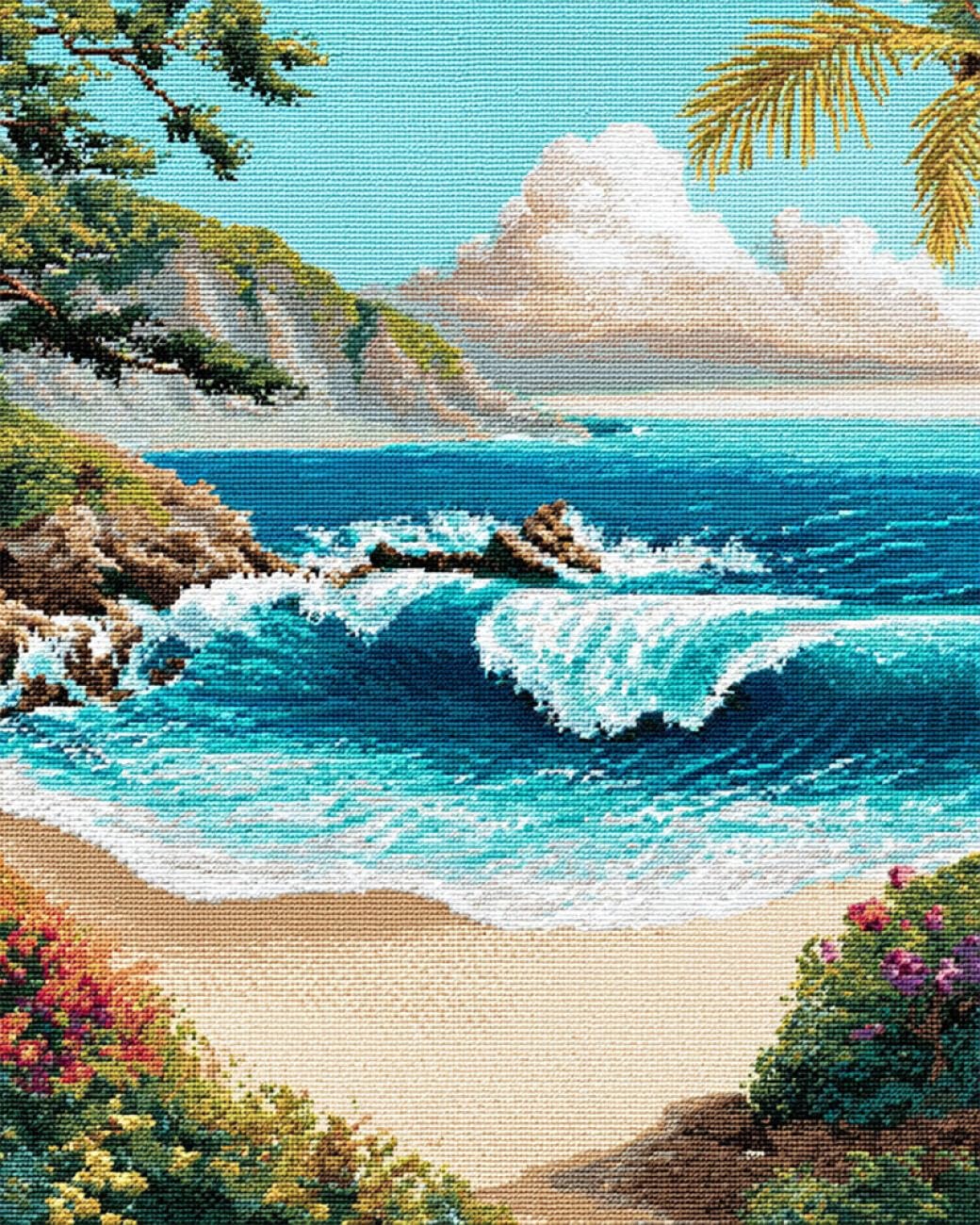 AYAOYANGGO Landscape DIY Bead Embroidery Kits Waves and Beaches DIY Set with Beads Hand Made Beading Painting Kit from Needlework Handcraft Needle Arts Decor 60x80cm