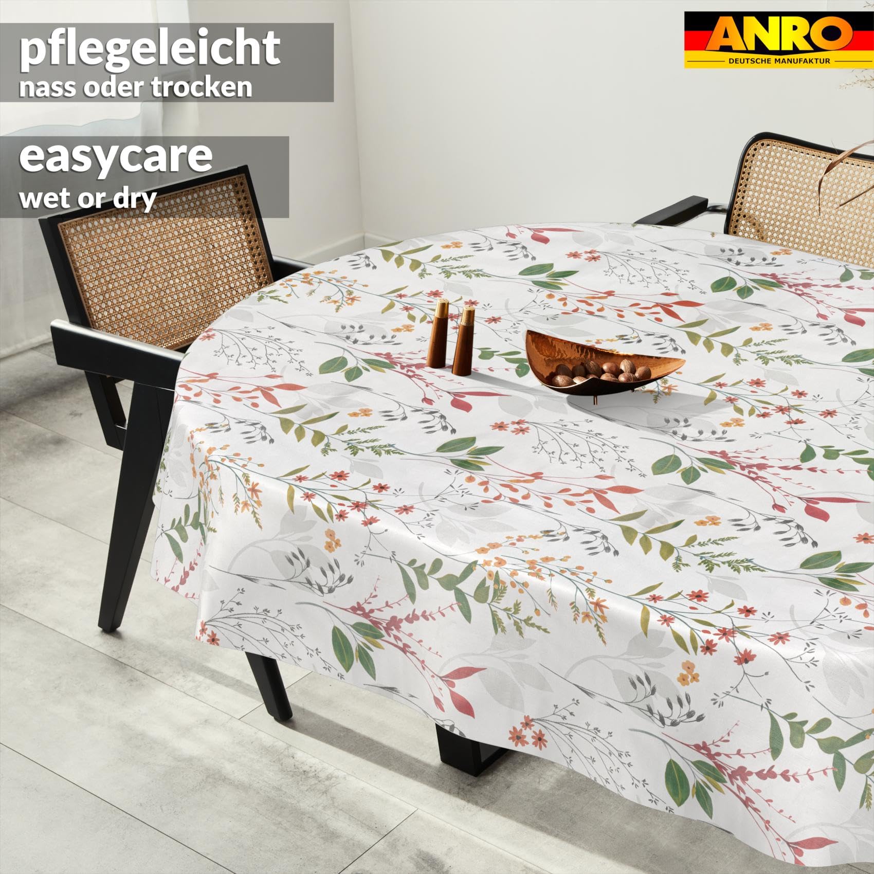 Wachstuchtischdecke Tischdecke abwaschbar Wachstischdecke pflegeleicht wasserabweisend Lotuseffekt Gartentischdecke Natur Oval 180 x 140 cm Schnittkante