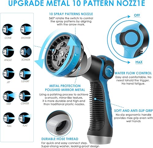 Miniatura 8 de Manguera de jardín no expandible de 100 pies, manguera de agua flexible sin torceduras con boquilla rociadora de 10 patrones, tubo de manguera