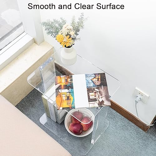 Miniatura 5 de HMYHUM Mesa auxiliar de acrílico para espacios pequeños, mesa auxiliar de 2 niveles para sofá, sala de estar, mesita de noche, dormitorio, moderna,