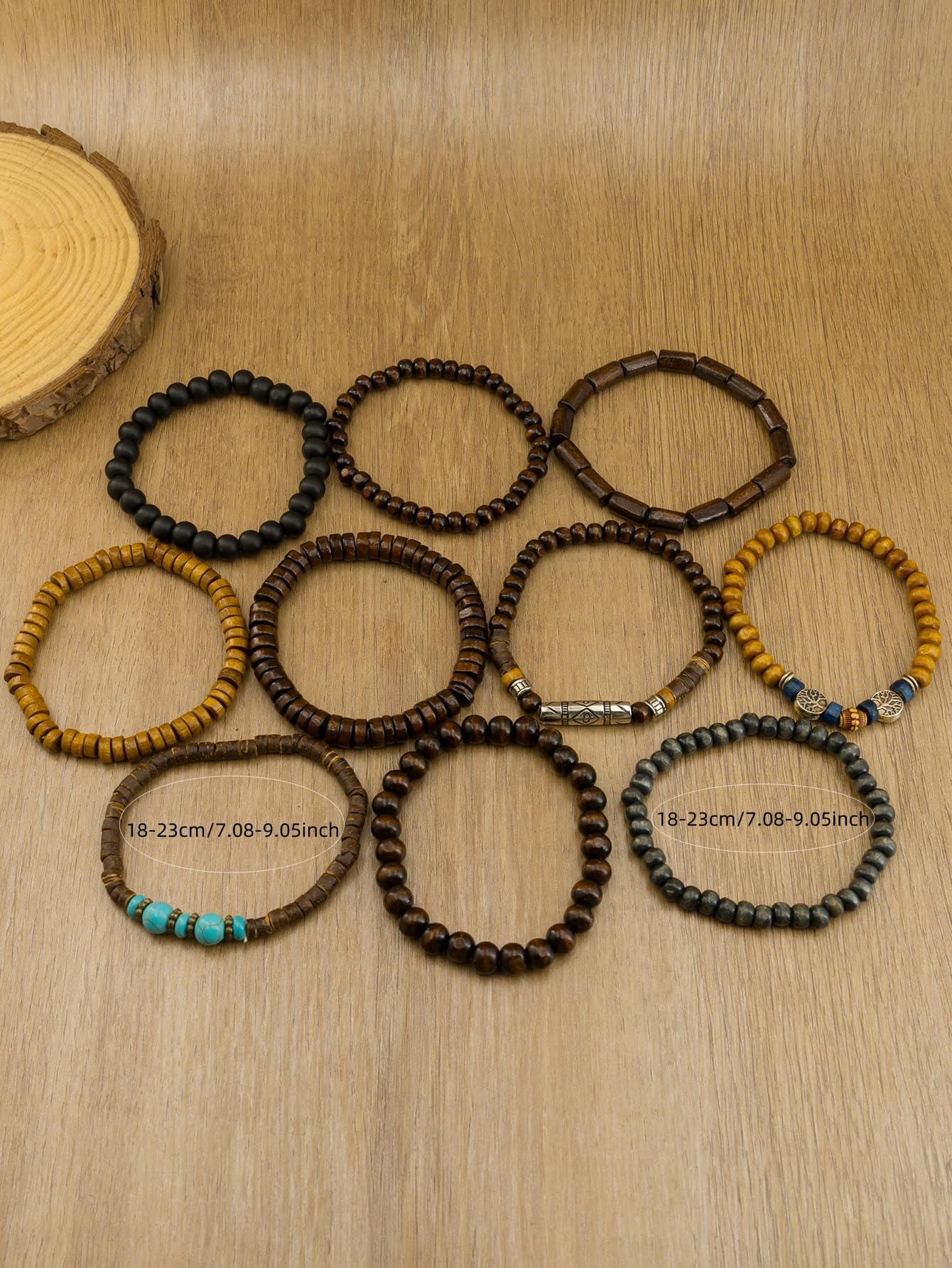 Ensemble de 10 Bracelets bohèmes en Perles pour Hommes et Femmes, Style Punk, en Bois. Bijoux symboliques.