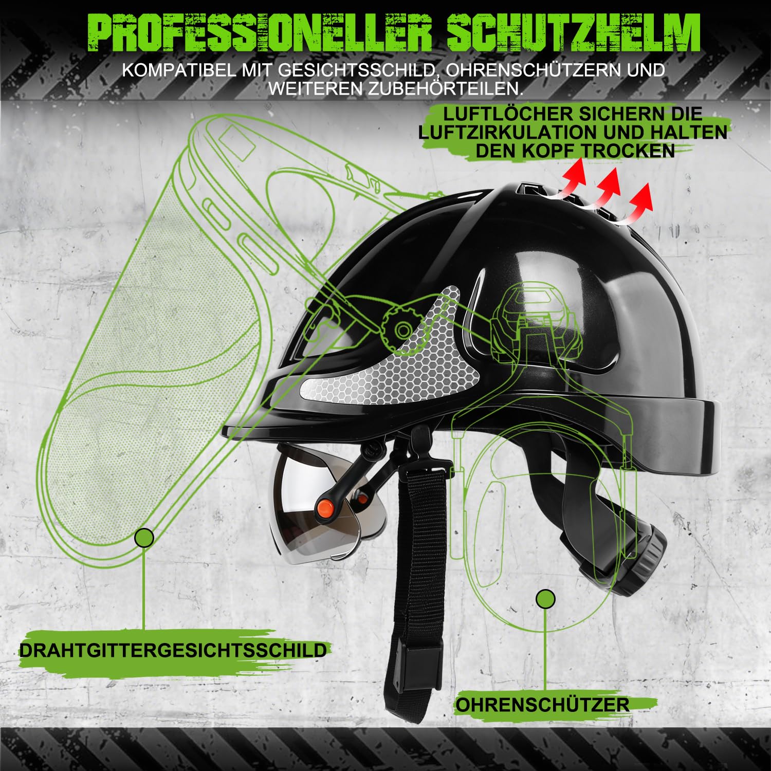 GREEN DEVIL 2910VR EN397 Casco da lavoro, casco di sicurezza per cantieri, ventilazione industriale, regolazione a cricchetto, comodo materiale ABS