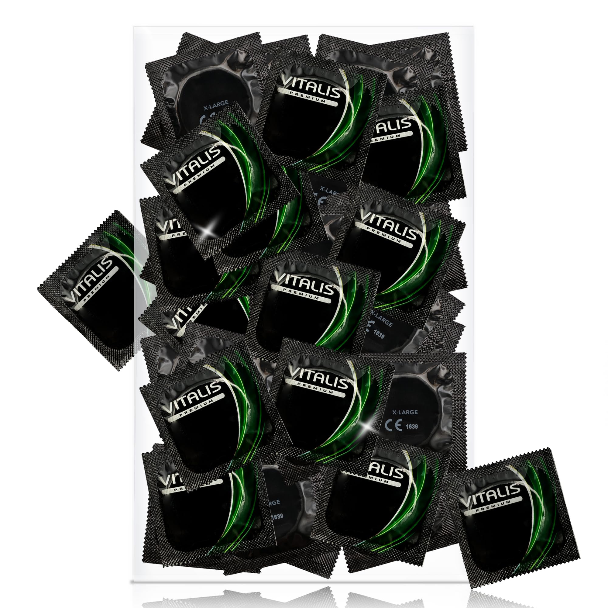 VITALIS Kondome Pack XL | Nennbreite 57 mm | Gefühlsechte transparente Kondome extra groß | 100 Premium mit Gleitmittel auf Silikonbasis
