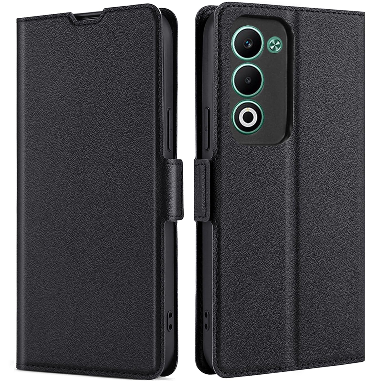 BonwFzin OPPO A5 5G Flip Case PU Leather Wallet Stand Black Slim Magnetic