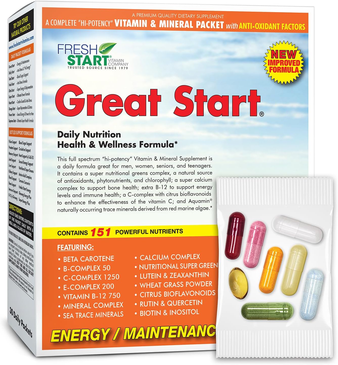 Great Start All-in-One Daily Vitamin Pack - Essential Nutrition - Vitamins C, D3, K2, B-Complex, Zinc, Trace Minerals, Super Greens & Marine Collagen - 30 Day Supply