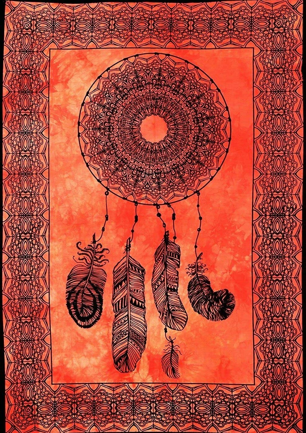 AVA Collections DREAM CATCHER Wall hanging poster Mandala Tapestry Tie Dye Print Cotton Poster 40x30 inches (Orange)