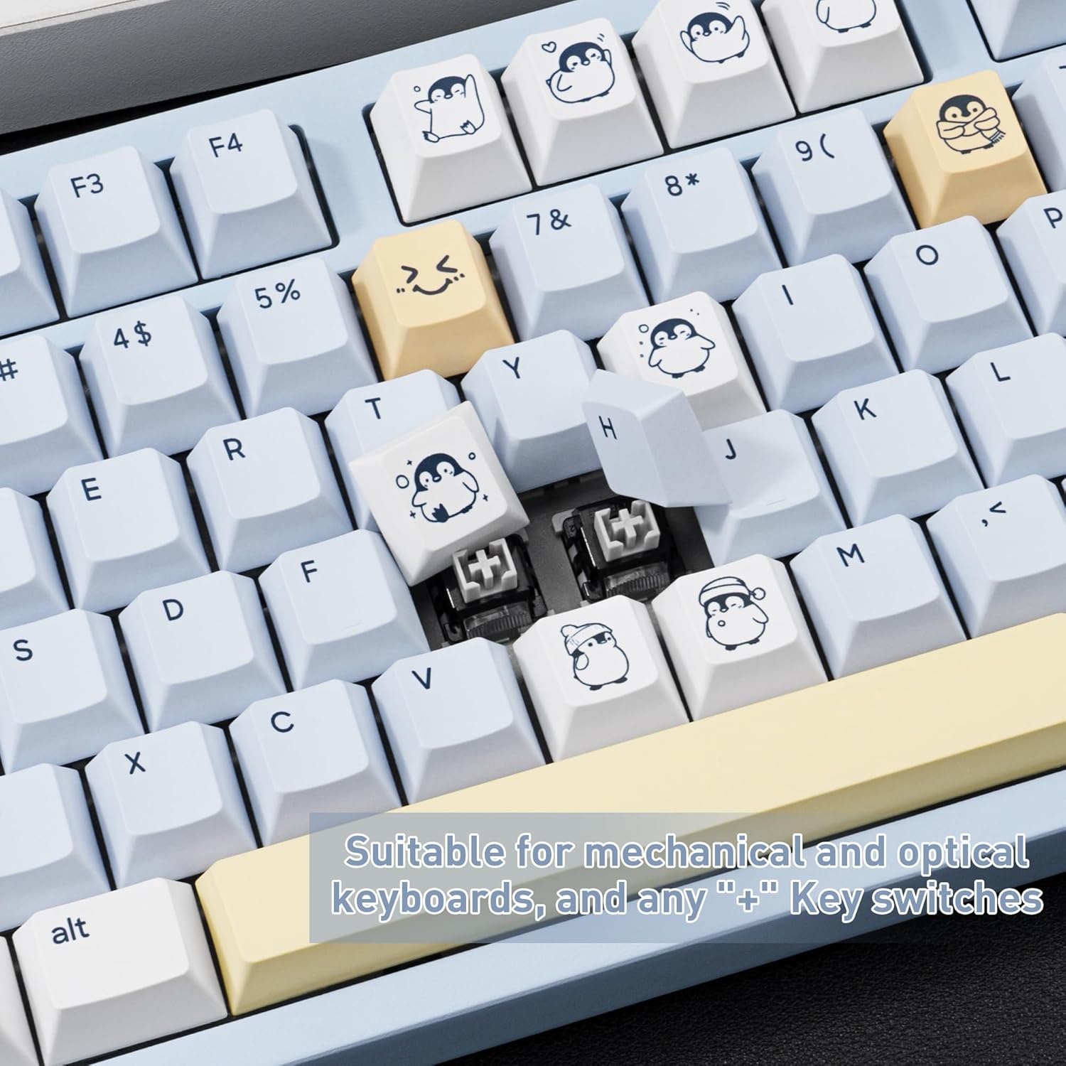 Little Penguin PBT Keycaps (134 Keys)-Dye-Sublimation Cherry Profile Custom Key Caps, Durable Keycap Set for Cherry MX Switches Mechanical Gaming Keyboards (60%/65%/75%/80%/100% Layout)
