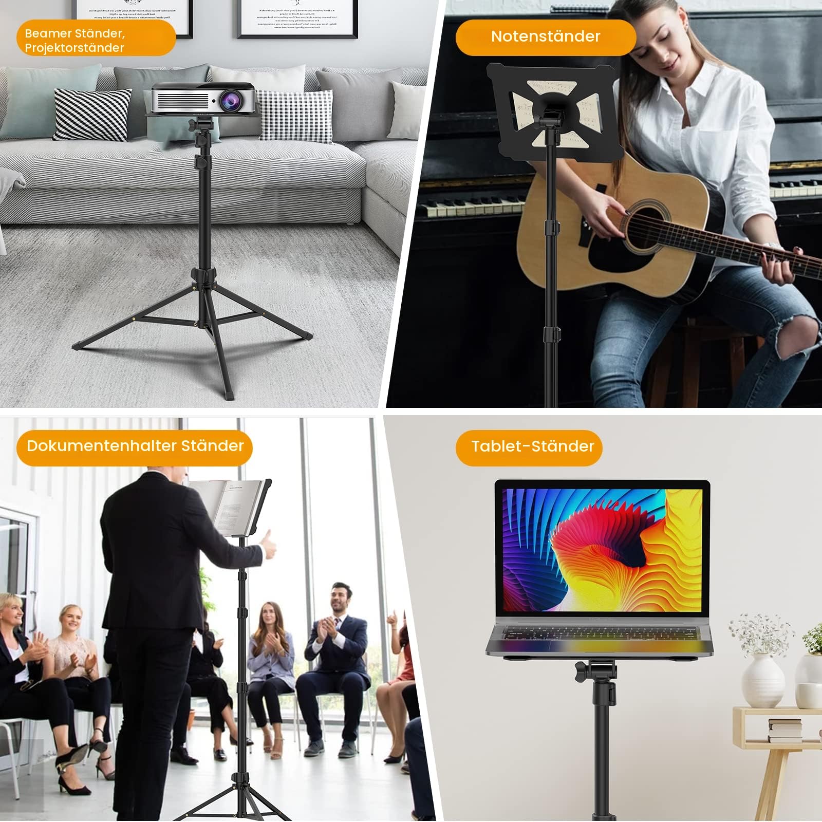 ULANZI Beamer Ständer Höhenverstellbar von 60 bis 150cm Aluminium Laptop Beamer Stativ Ständer mit Klapplatte 3KG lasträgt, 360° & 180° Eingestellbarer Tragbarer Notenständer