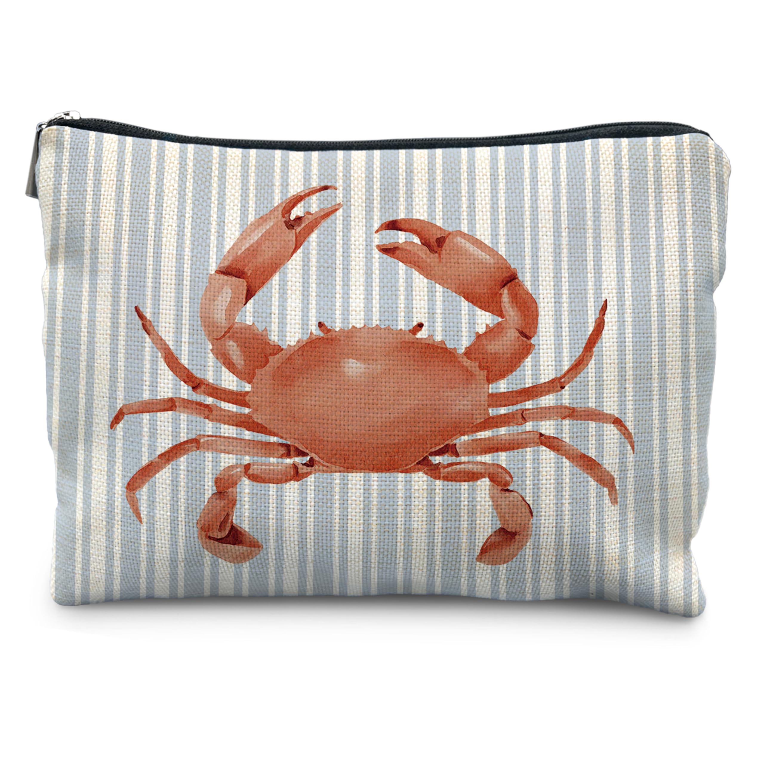 Photo 1 of OHDCE Preppy Coastal Beach Crab Makeup Bag,Beachy Blue Striped Crab Cosmetic Bags for Women,Ocean Themed Gifts Makeup Pouch, Gifts for Beach Ocean Lovers Zipper Pouch