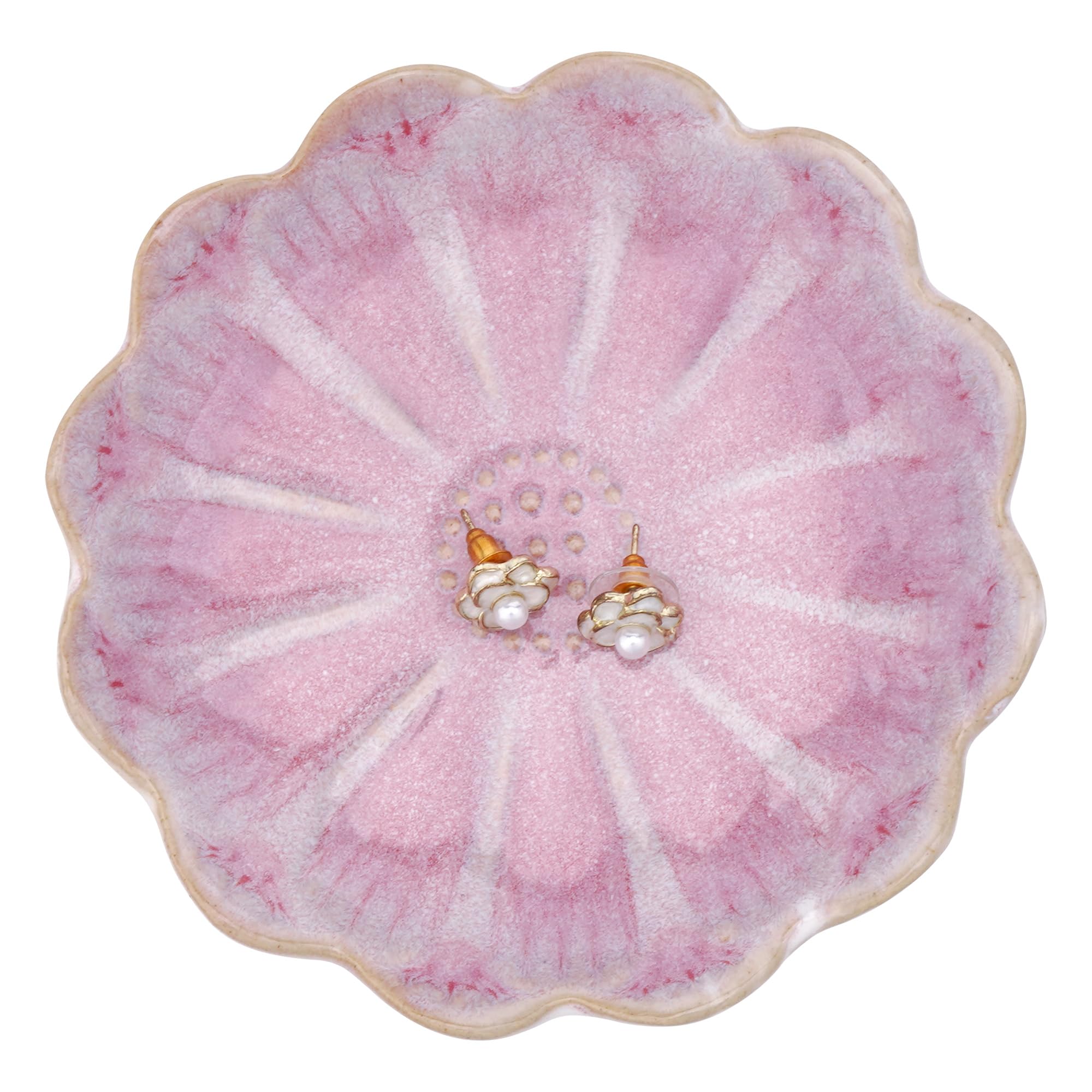Biiange Pink Jewelry Dish, Ceramic Trinket Tray, Lotus Flower Ring Dish for Ring Necklace Bracelet Jewelry Watch Key Gift